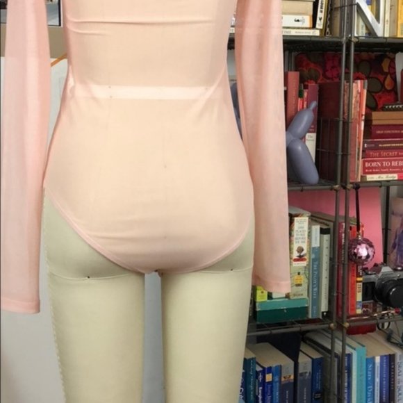 Zara Flamingo Bird Sheer Mesh Bodysuit Velvet Velo - Picture 7 of 8